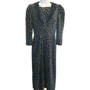 Vintage Jane Schaffhausen Belle France Women's Velvety Floral Prairie Dress